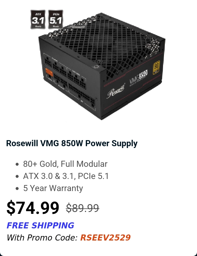 Rosewill VMG 850W Power Supply