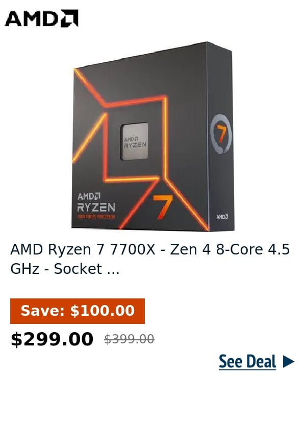 AMD Ryzen 7 7700X - Zen 4 8-Core 4.5 GHz - Socket ...
