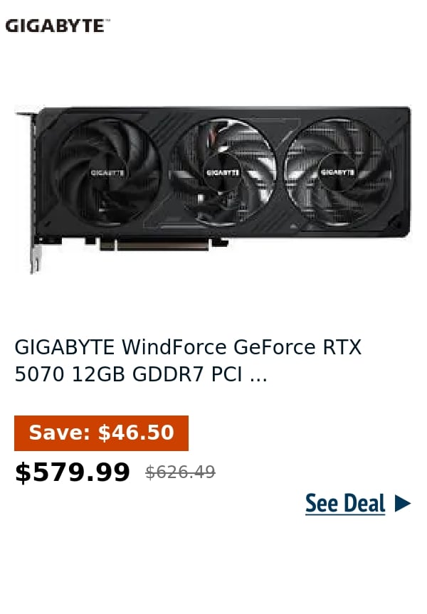 GIGABYTE WindForce GeForce RTX 5070 12GB GDDR7 PCI ...