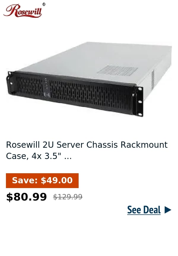 Rosewill 2U Server Chassis Rackmount Case, 4x 3.5