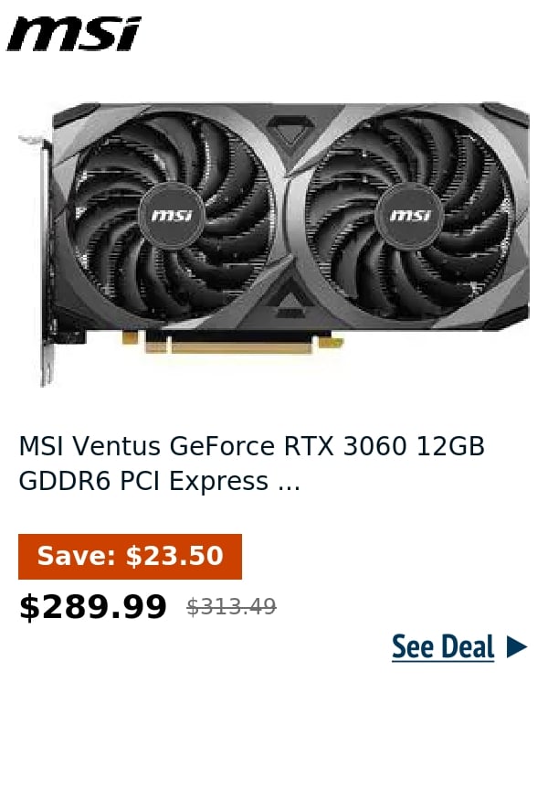 MSI Ventus GeForce RTX 3060 12GB GDDR6 PCI Express ...