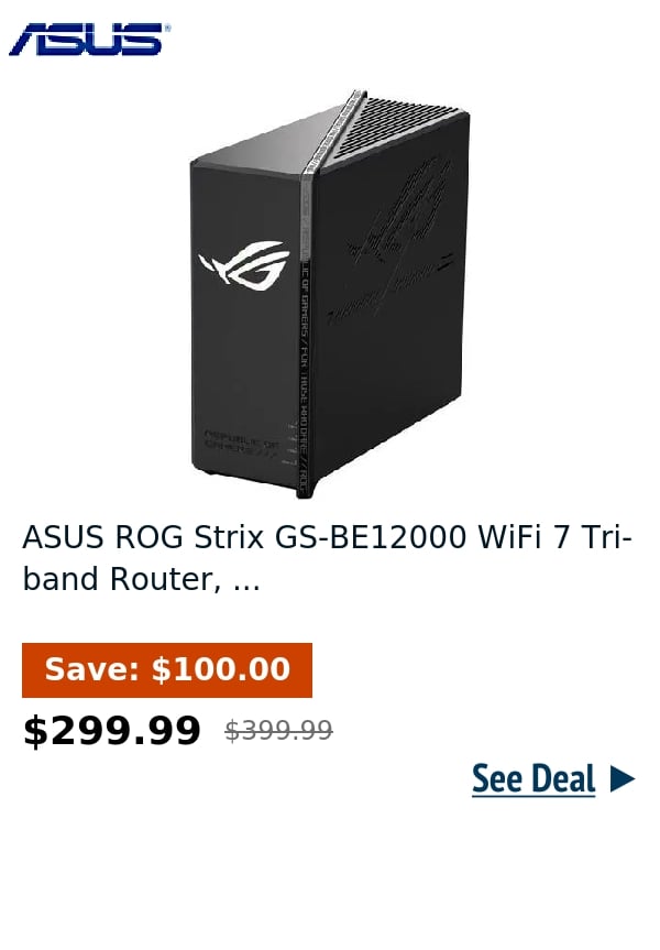 ASUS ROG Strix GS-BE12000 WiFi 7 Tri-band Router, ...