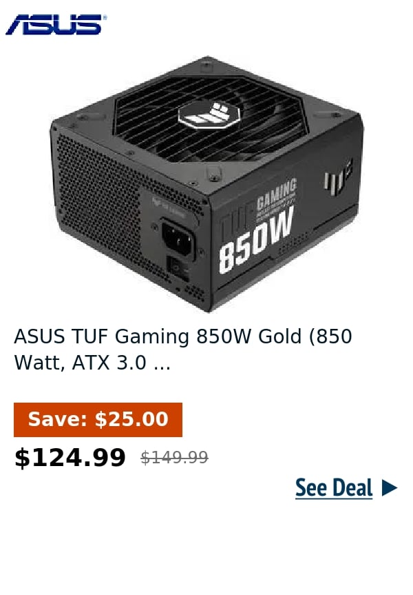 ASUS TUF Gaming 850W Gold (850 Watt, ATX 3.0 ...