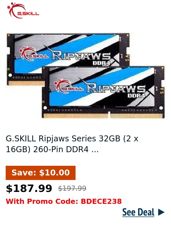 G.SKILL Ripjaws Series 32GB (2 x 16GB) 260-Pin DDR4 ...