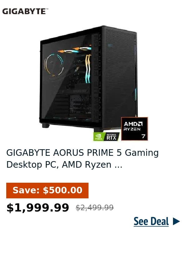 GIGABYTE AORUS PRIME 5 Gaming Desktop PC, AMD Ryzen ...