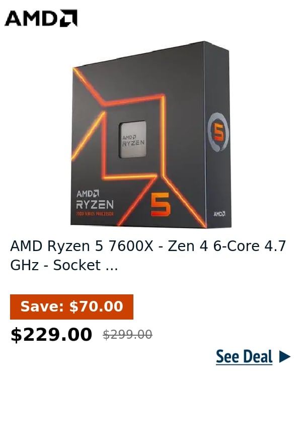 AMD Ryzen 5 7600X - Zen 4 6-Core 4.7 GHz - Socket ...