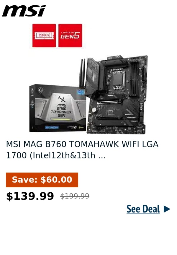 MSI MAG B760 TOMAHAWK WIFI LGA 1700 (Intel12th&13th ...