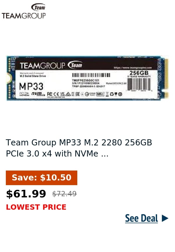 Team Group MP33 M.2 2280 256GB PCIe 3.0 x4 with NVMe ...