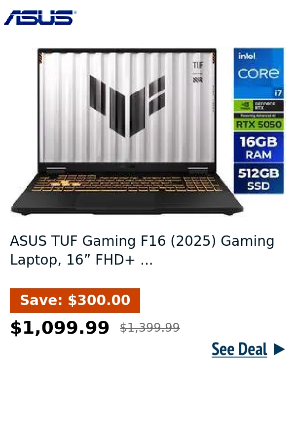 ASUS TUF Gaming F16 (2025) Gaming Laptop, 16” FHD+ ...