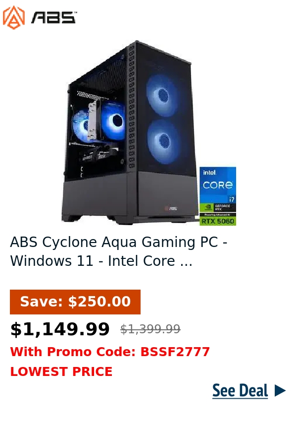 ABS Cyclone Aqua Gaming PC - Windows 11 - Intel Core ...