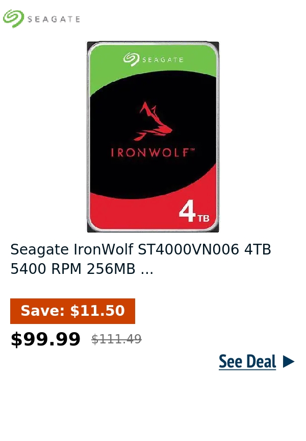 Seagate IronWolf ST4000VN006 4TB 5400 RPM 256MB ...