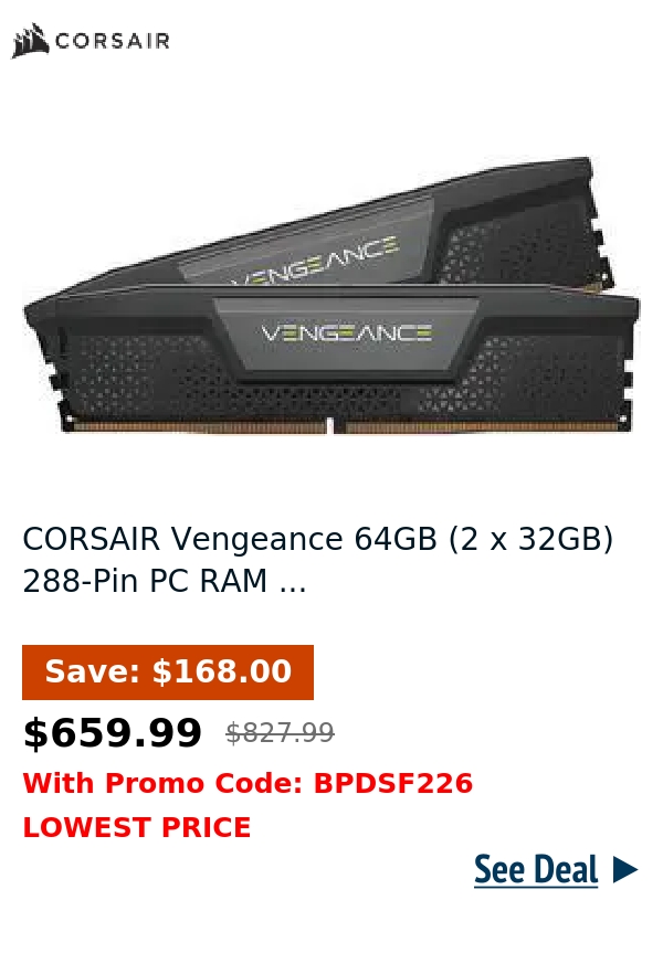 CORSAIR Vengeance 64GB (2 x 32GB) 288-Pin PC RAM ...