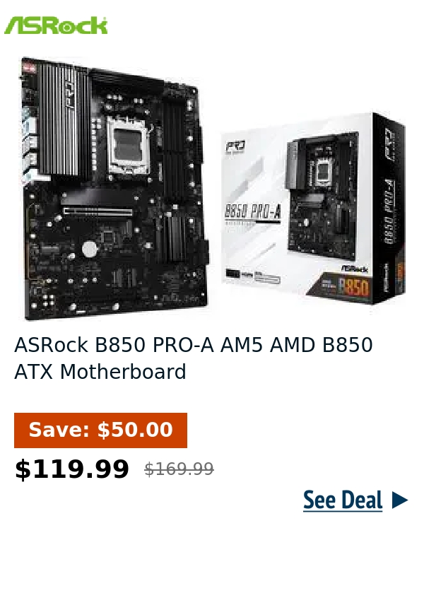 ASRock B850 PRO-A AM5 AMD B850 ATX Motherboard 