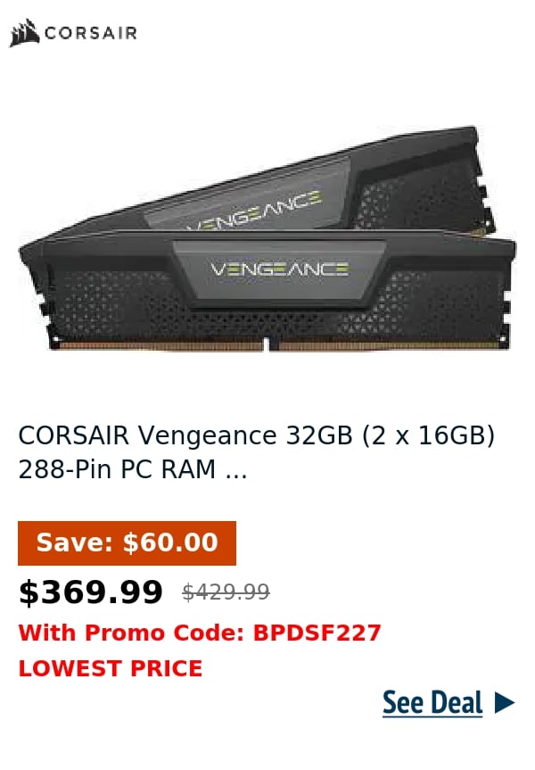 CORSAIR Vengeance 32GB (2 x 16GB) 288-Pin PC RAM ...