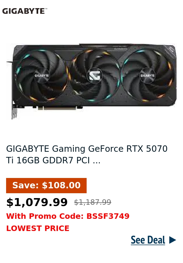 GIGABYTE Gaming GeForce RTX 5070 Ti 16GB GDDR7 PCI ...