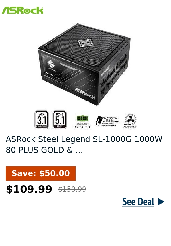 ASRock Steel Legend SL-1000G 1000W 80 PLUS GOLD & ...