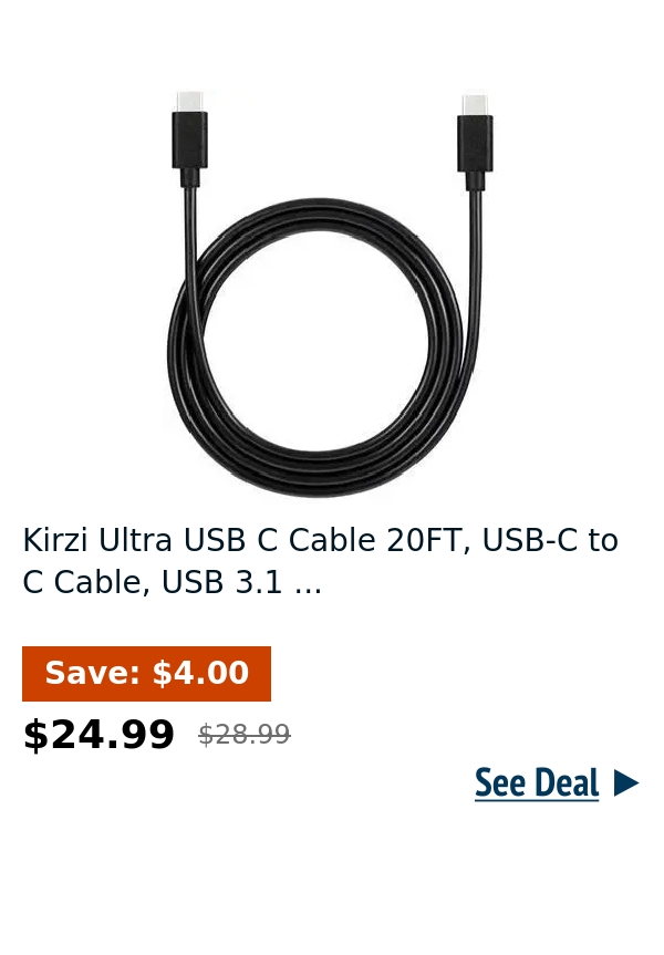Kirzi Ultra USB C Cable 20FT, USB-C to C Cable, USB 3.1 ...