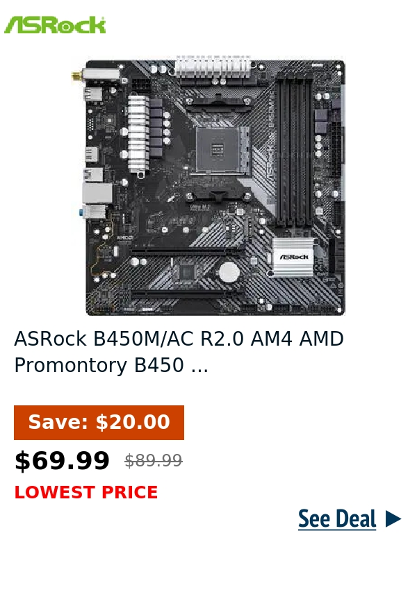 ASRock B450M/AC R2.0 AM4 AMD Promontory B450 ...