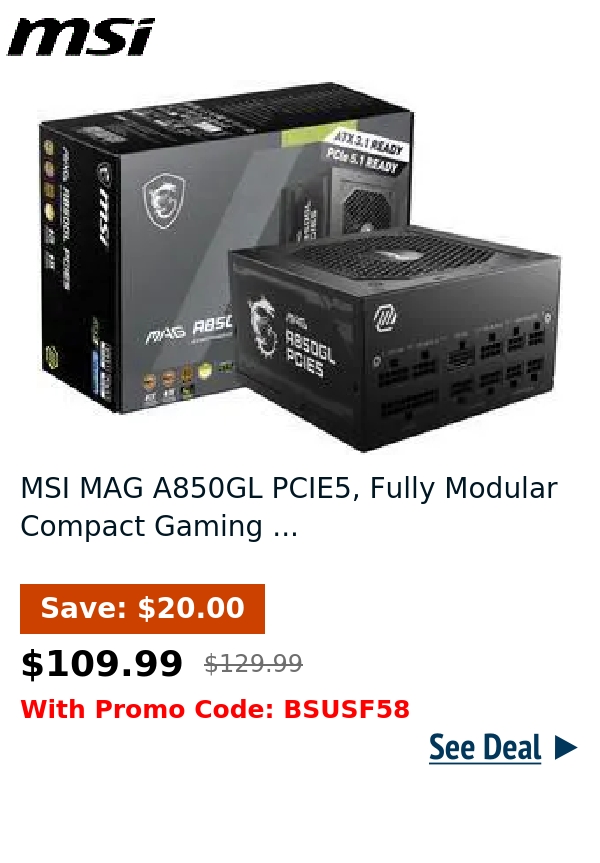 MSI MAG A850GL PCIE5, Fully Modular Compact Gaming ...