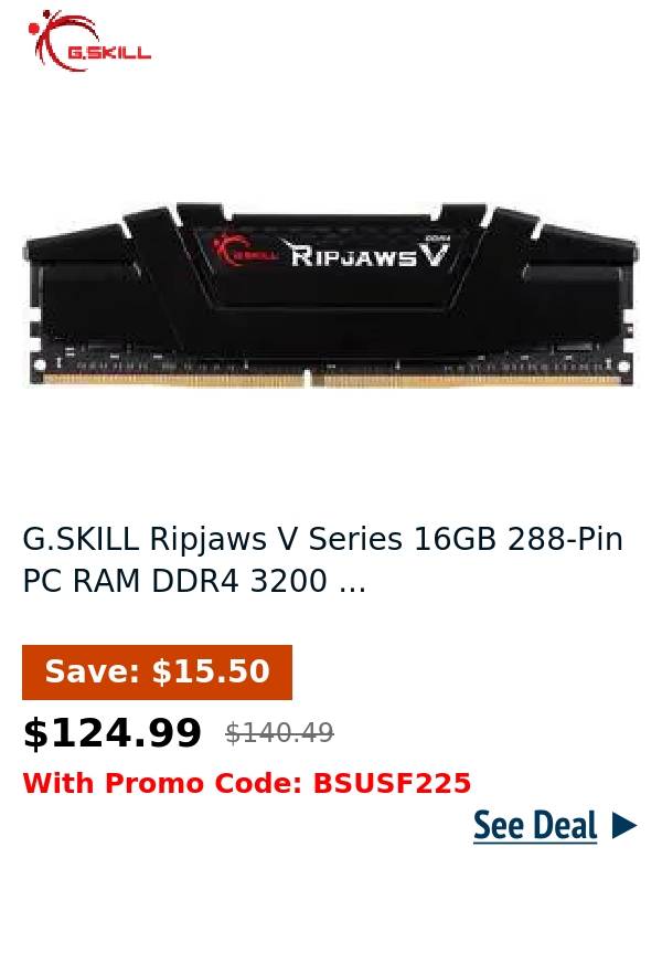 G.SKILL Ripjaws V Series 16GB 288-Pin PC RAM DDR4 3200 ...