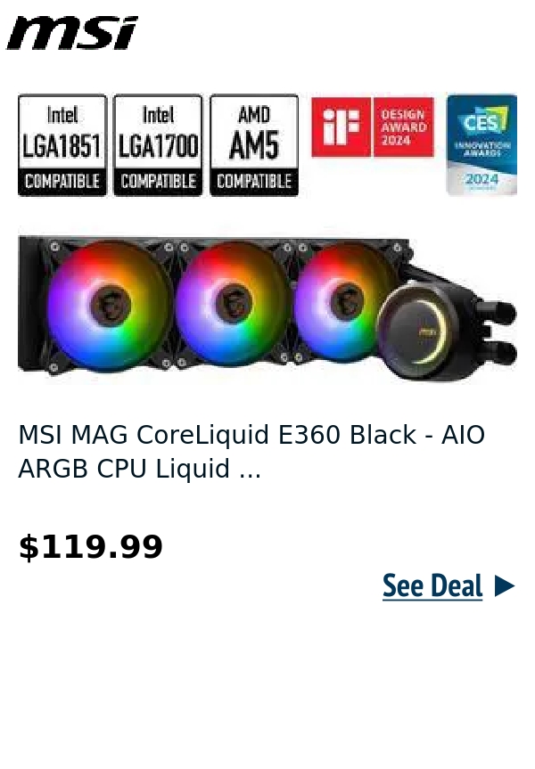 MSI MAG CoreLiquid E360 Black - AIO ARGB CPU Liquid ...