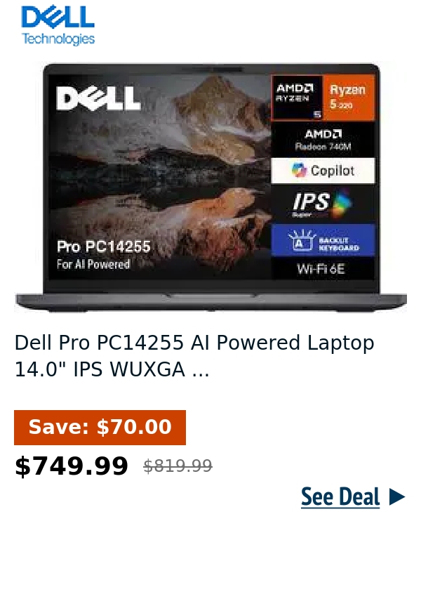 Dell Pro PC14255 AI Powered Laptop 14.0