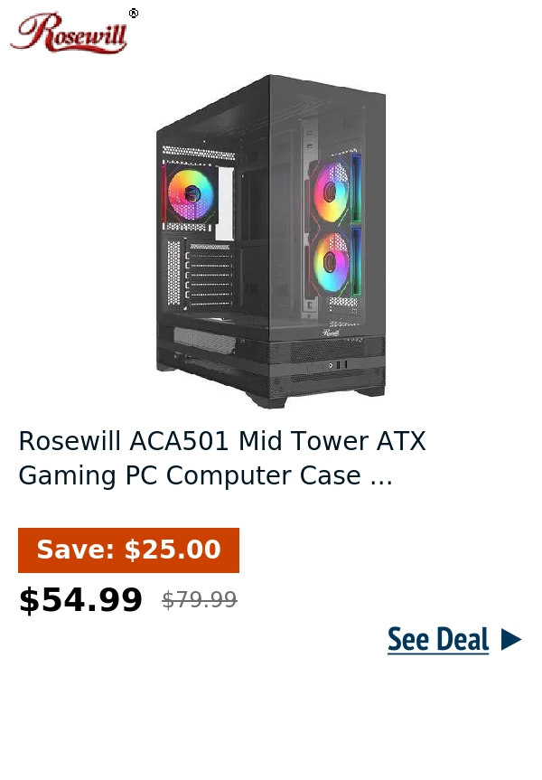 Rosewill ACA501 Mid Tower ATX Gaming PC Computer Case ...