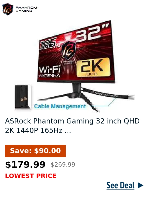 ASRock Phantom Gaming 32 inch QHD 2K 1440P 165Hz ...