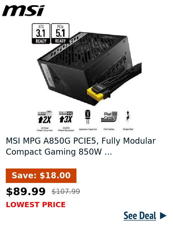 MSI MPG A850G PCIE5, Fully Modular Compact Gaming 850W ...