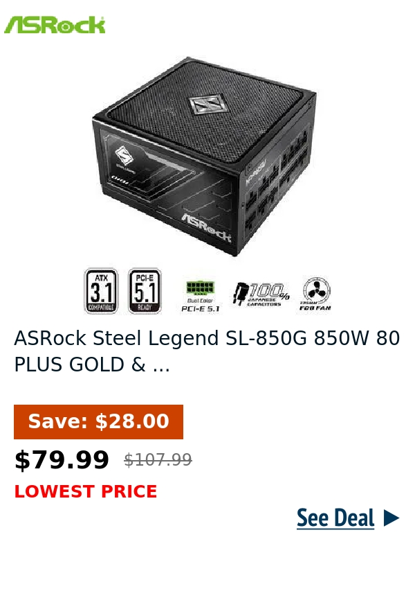 ASRock Steel Legend SL-850G 850W 80 PLUS GOLD & ...