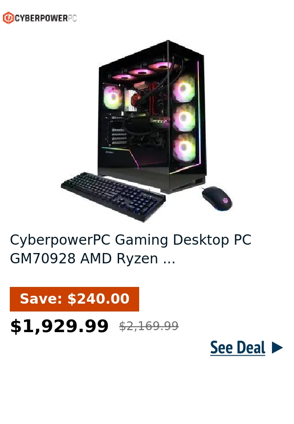 CyberpowerPC Gaming Desktop PC GM70928 AMD Ryzen ...