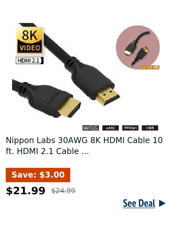 Nippon Labs 30AWG 8K HDMI Cable 10 ft. HDMI 2.1 Cable ...