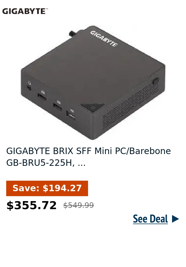 GIGABYTE BRIX SFF Mini PC/Barebone GB-BRU5-225H, ...