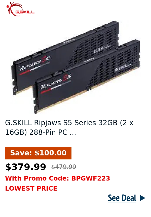 G.SKILL Ripjaws S5 Series 32GB (2 x 16GB) 288-Pin PC ...