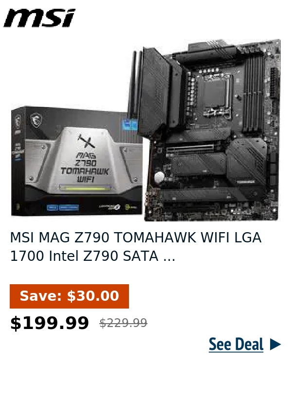 MSI MAG Z790 TOMAHAWK WIFI LGA 1700 Intel Z790 SATA ...
