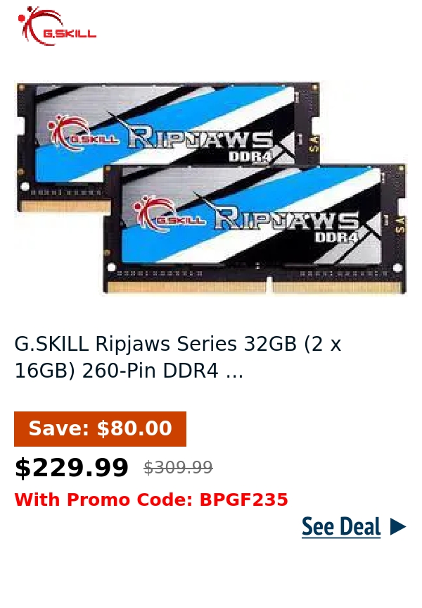 G.SKILL Ripjaws Series 32GB (2 x 16GB) 260-Pin DDR4 ...
