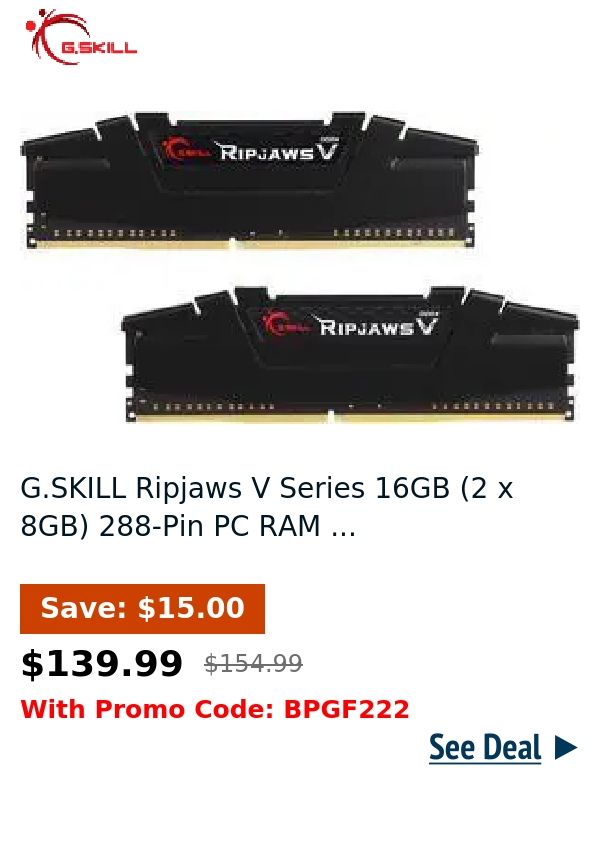 G.SKILL Ripjaws V Series 16GB (2 x 8GB) 288-Pin PC RAM ...