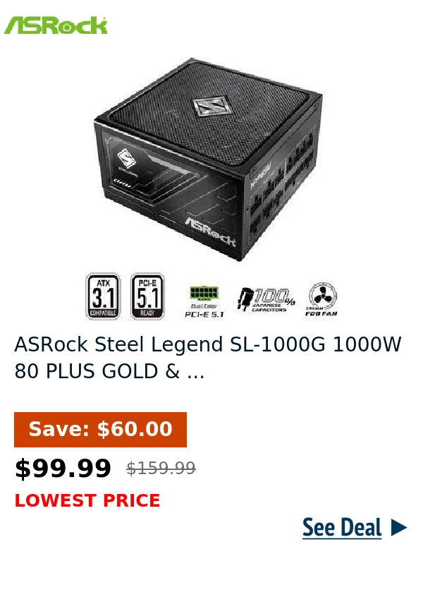 ASRock Steel Legend SL-1000G 1000W 80 PLUS GOLD & ...
