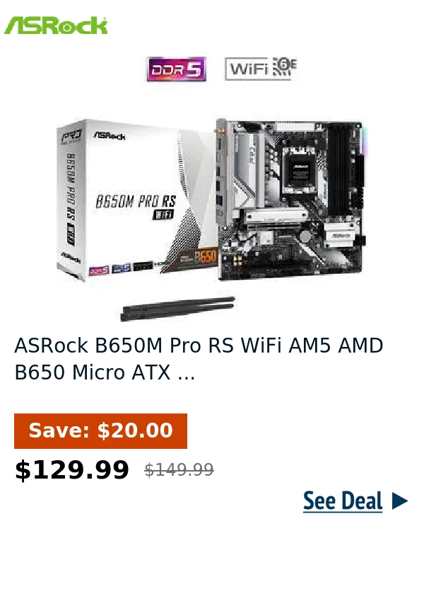ASRock B650M Pro RS WiFi AM5 AMD B650 Micro ATX ...