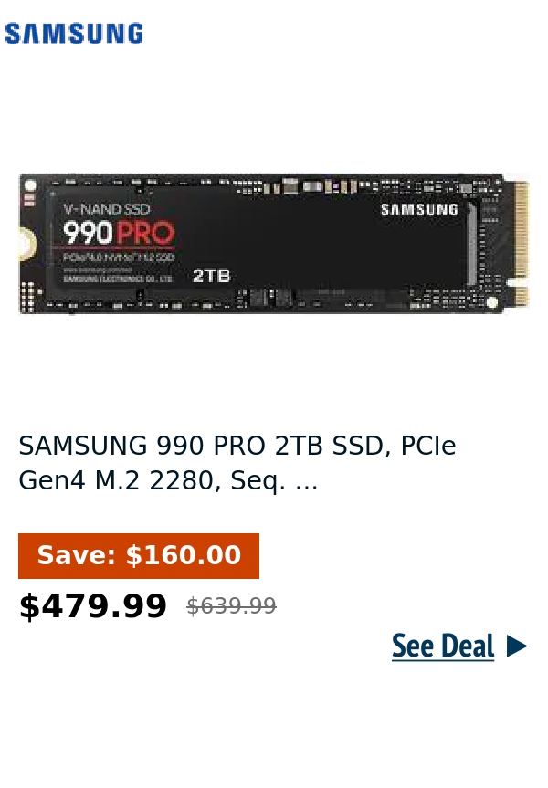 SAMSUNG 990 PRO 2TB SSD, PCIe Gen4 M.2 2280, Seq. ...