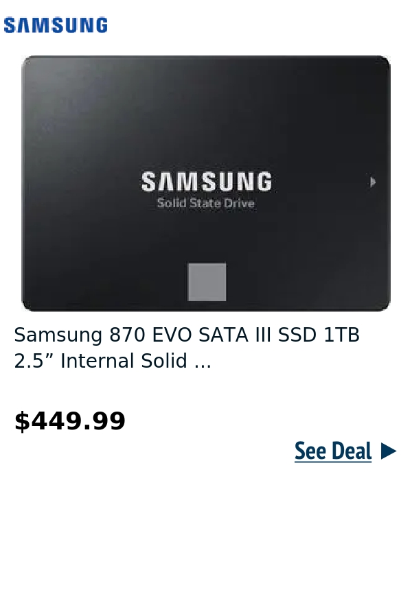 Samsung 870 EVO SATA III SSD 1TB 2.5” Internal Solid ...