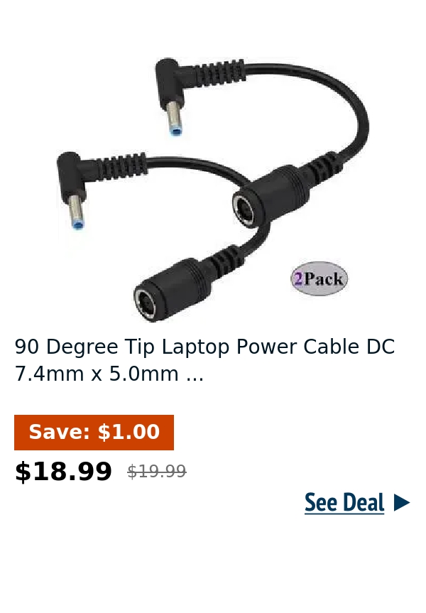 90 Degree Tip Laptop Power Cable DC 7.4mm x 5.0mm ...