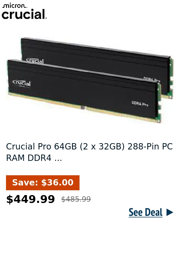 Crucial Pro 64GB (2 x 32GB) 288-Pin PC RAM DDR4 ...
