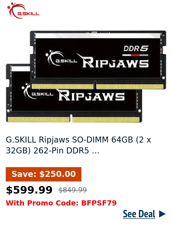 G.SKILL Ripjaws SO-DIMM 64GB (2 x 32GB) 262-Pin DDR5 ...