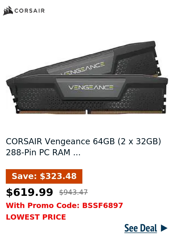 CORSAIR Vengeance 64GB (2 x 32GB) 288-Pin PC RAM ...