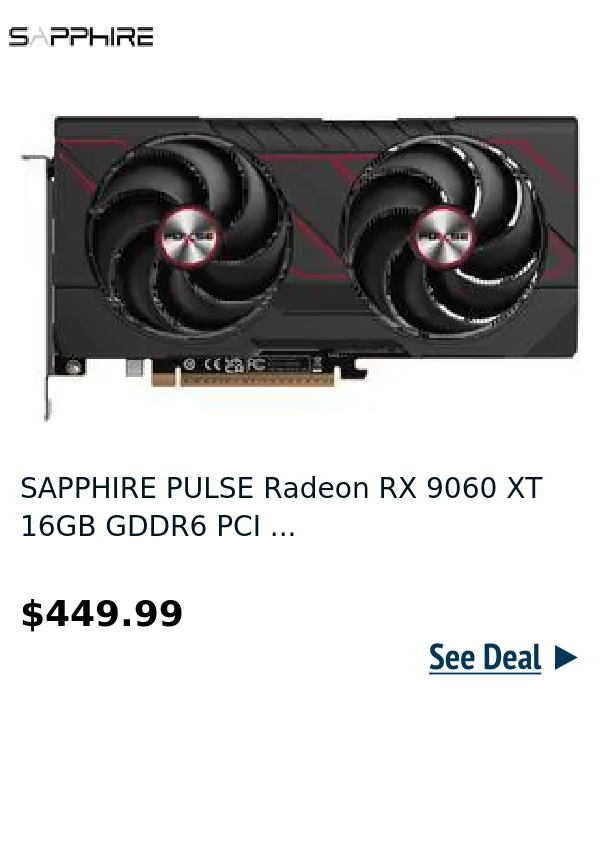 SAPPHIRE PULSE Radeon RX 9060 XT 16GB GDDR6 PCI ...
