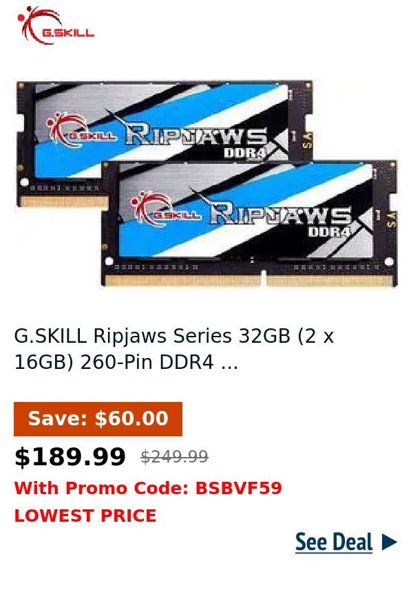 G.SKILL Ripjaws Series 32GB (2 x 16GB) 260-Pin DDR4 ...