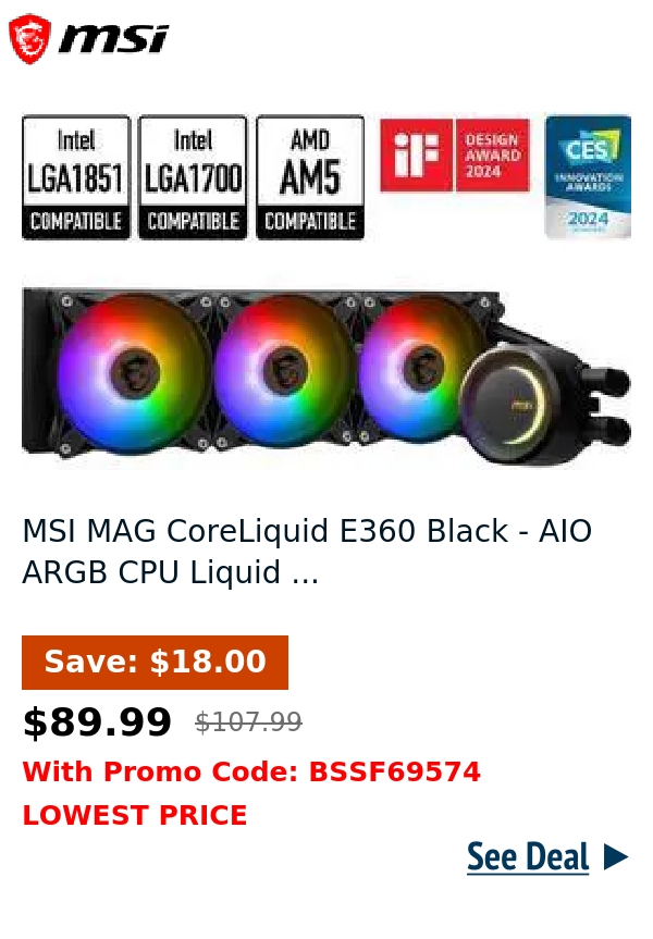 MSI MAG CoreLiquid E360 Black - AIO ARGB CPU Liquid ...