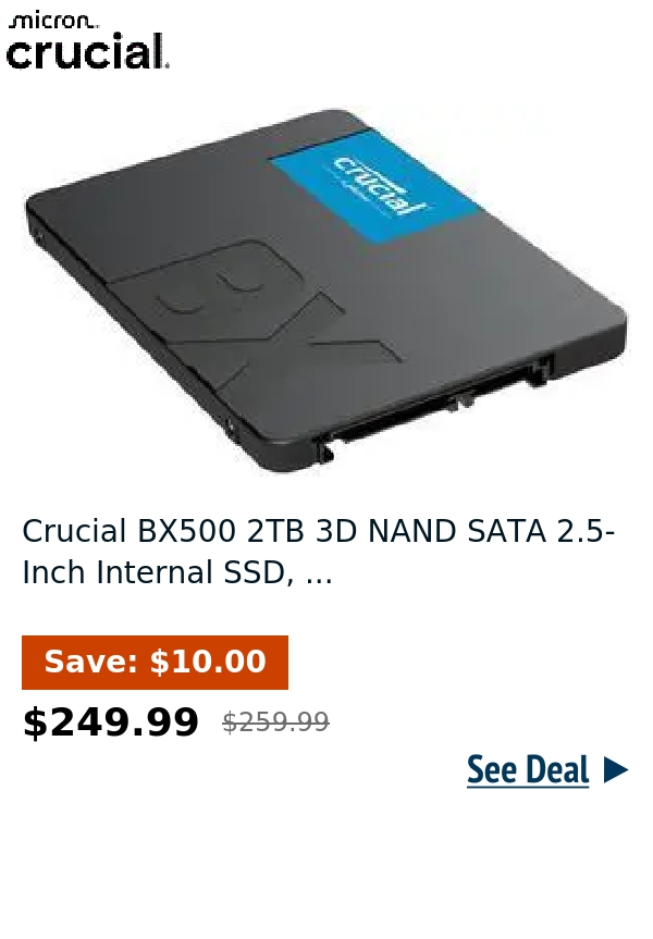 Crucial BX500 2TB 3D NAND SATA 2.5-Inch Internal SSD, ...