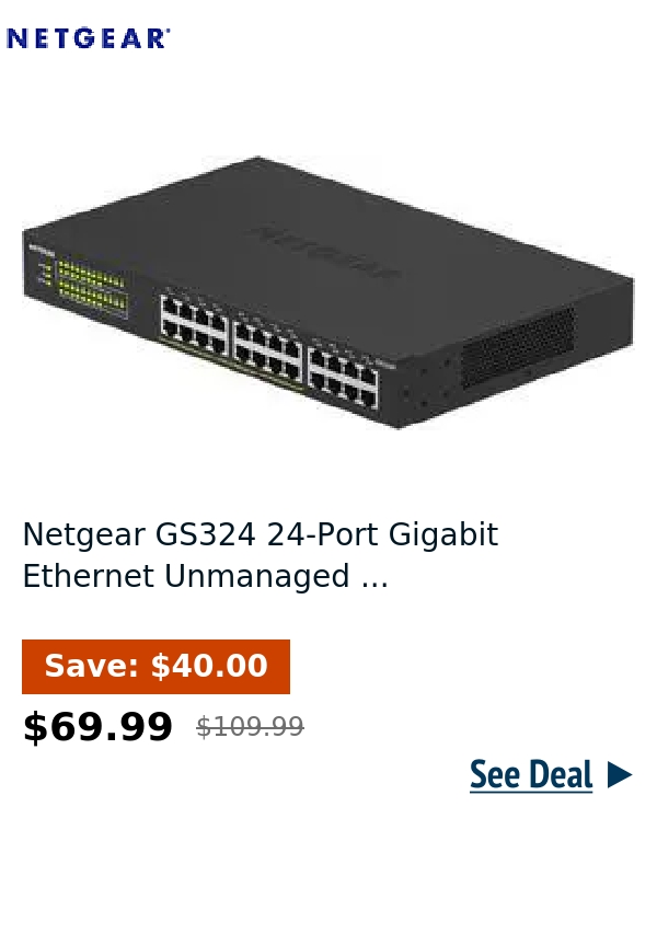 Netgear GS324 24-Port Gigabit Ethernet Unmanaged ...